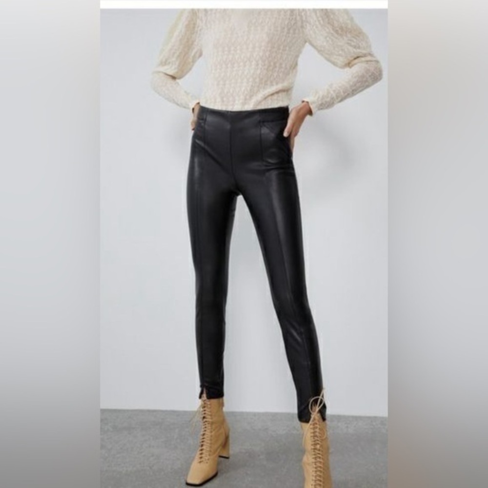 Zara black faux leather pants new size Medium skinny new